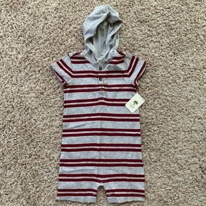 Toddler Boy Red Grey Stripe Short Onesie